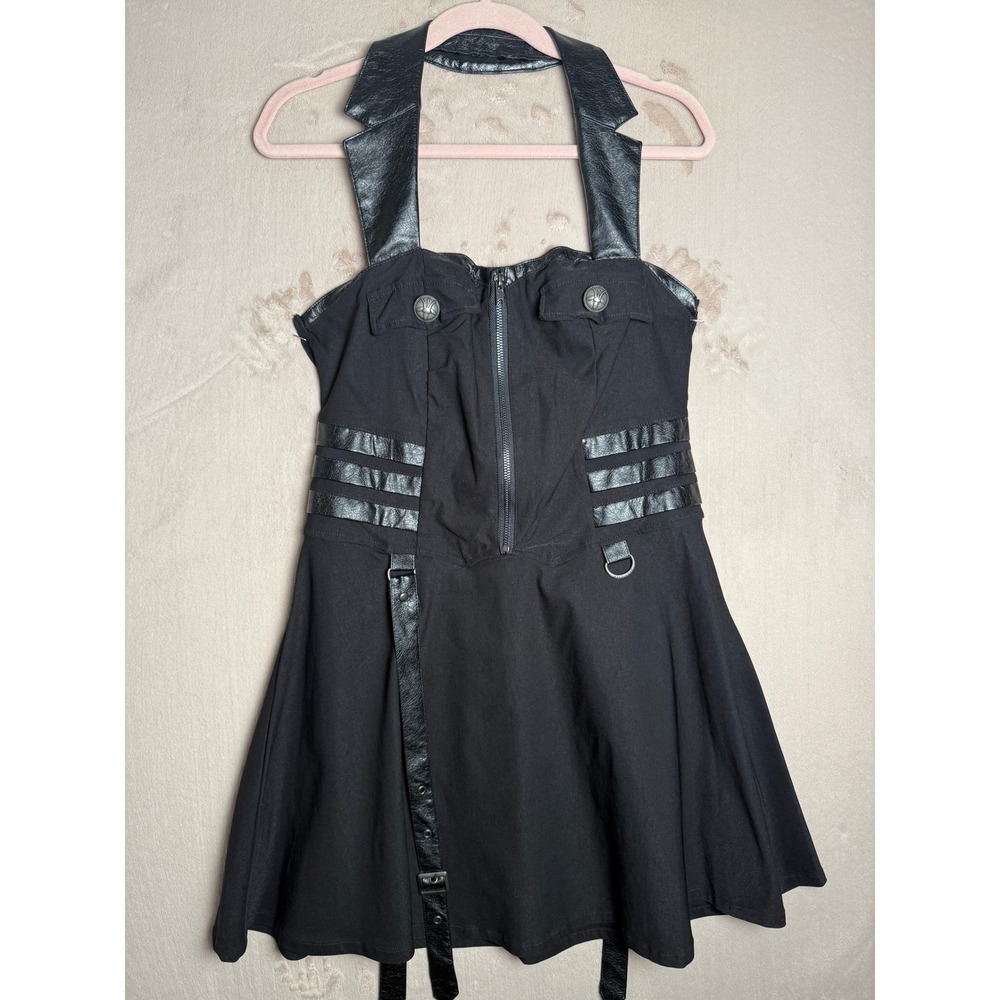 Killstar Carpe Noctem Halter Dress Women Small Black Faux Leather Goth Mini New